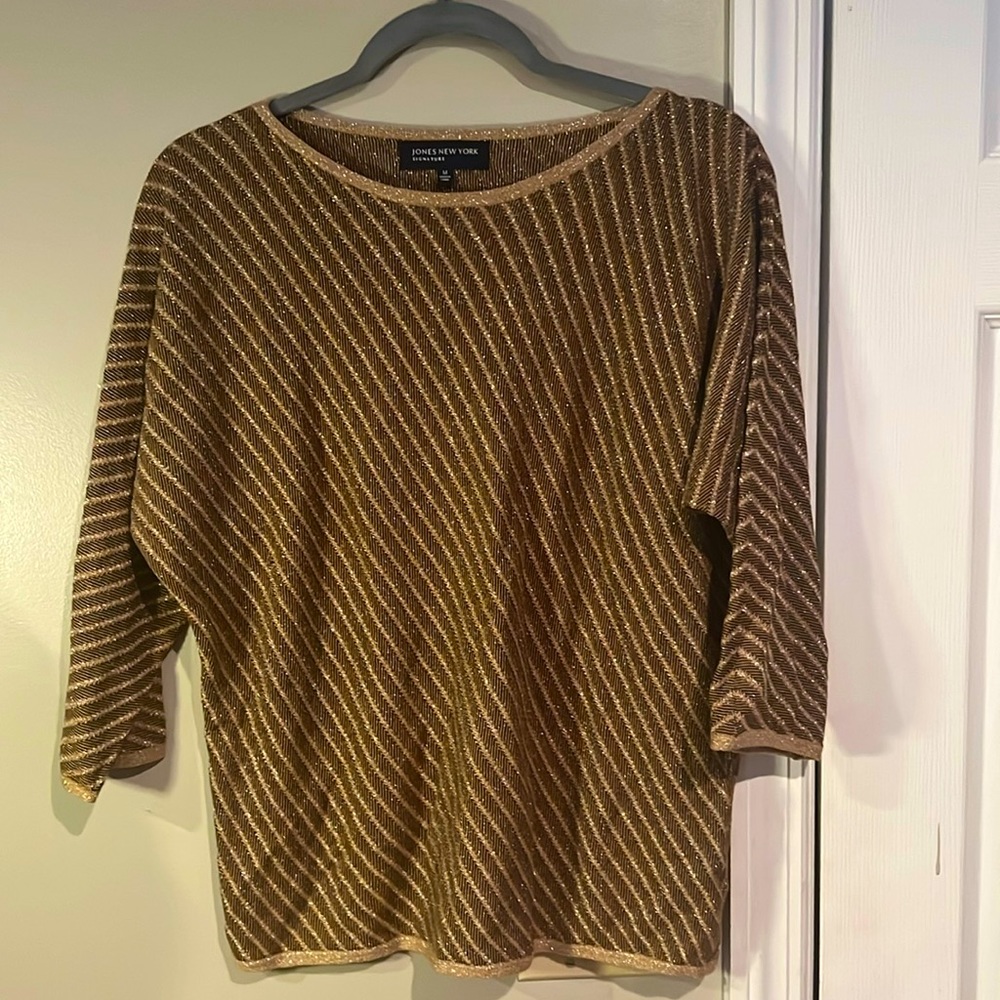 Brown and gold metallic sweater